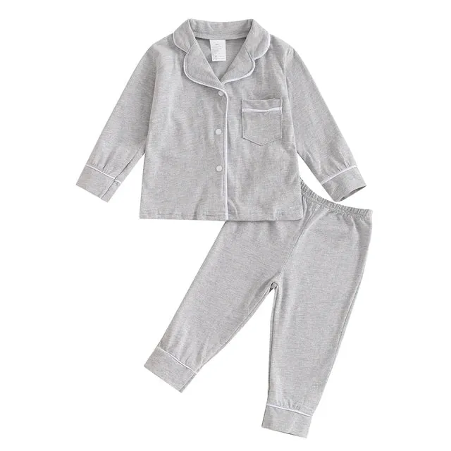 Fall Spring Children Kids Boys Girls Pajama Sets Loungewear Long Sleeve Patchwork Button Shirts Pants Comfortable Sleepwear
